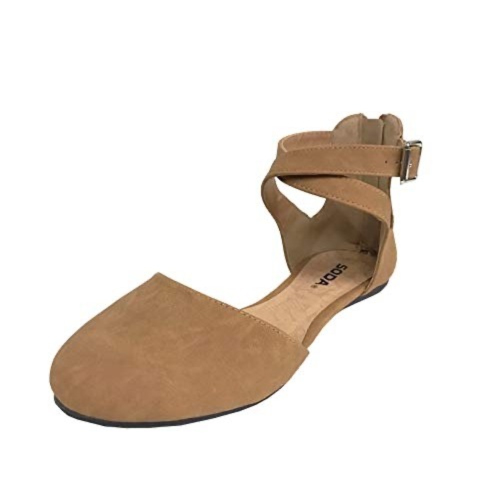 Soda Womens Ankle Strap D'Orsay‎ Flats Tan Round Toe Buckle Shoes Size 11